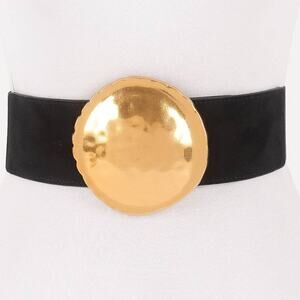 Round Gold Buckle Elastic Belt – Black